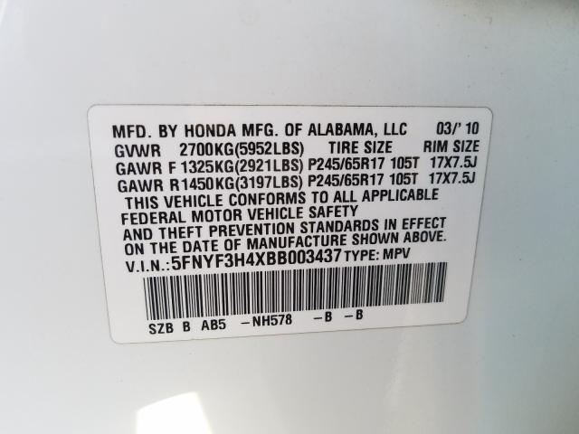 2011 HONDA PILOT EX 5FNYF3H4XBB003437