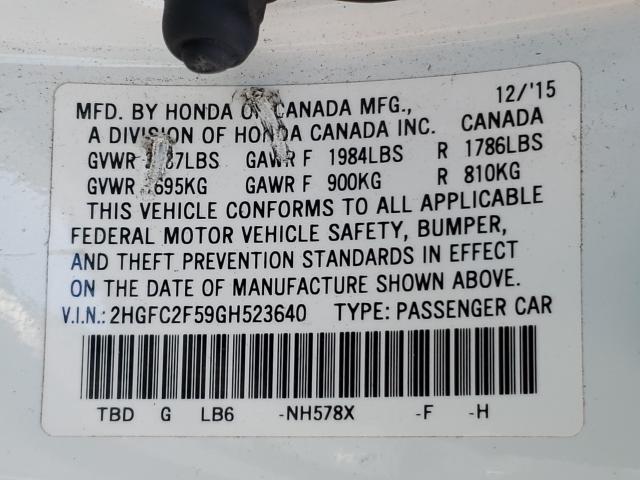 2016 HONDA CIVIC 2HGFC2F59GH523640