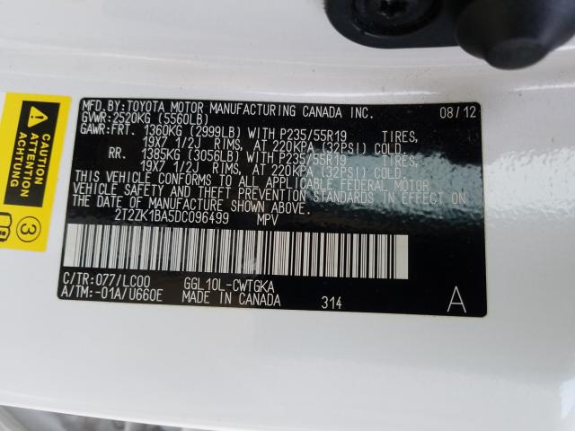 2013 LEXUS RX 350 2T2ZK1BA5DC096499