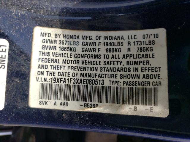 2010 HONDA CIVIC VP 19XFA1F3XAE080513