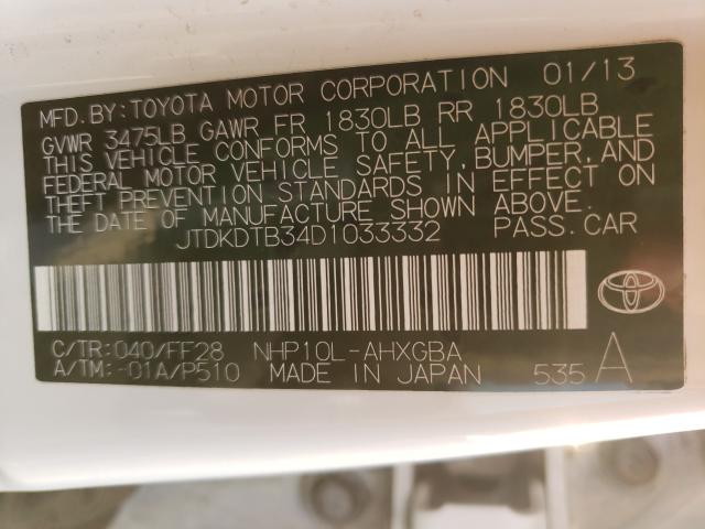 2013 TOYOTA PRIUS C JTDKDTB34D1033332