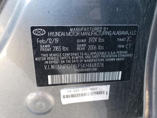 2019 HYUNDAI ELANTRA SE 5NPD74LF5KH468378