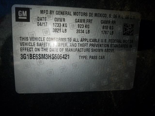 2017 CHEVROLET CRUZE LT - 3G1BE6SM3HS606421