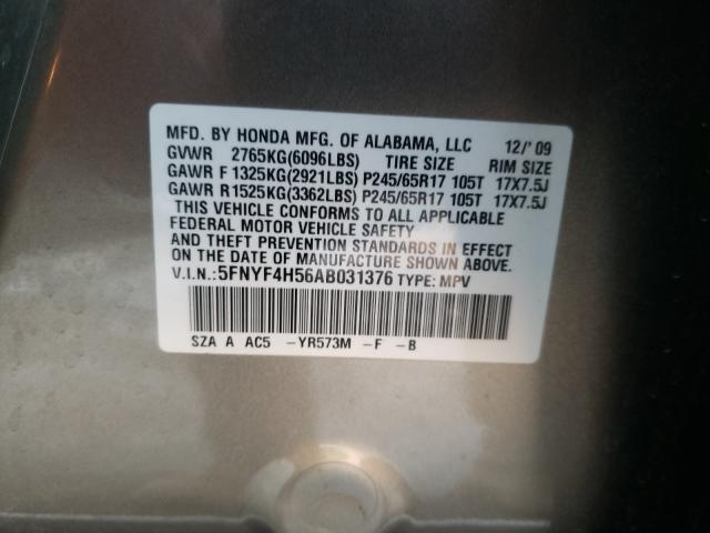 2010 HONDA PILOT EXL 5FNYF4H56AB031376