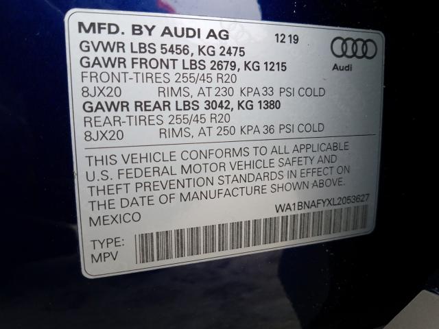2020 AUDI Q5 PREMIUM WA1BNAFYXL2053627