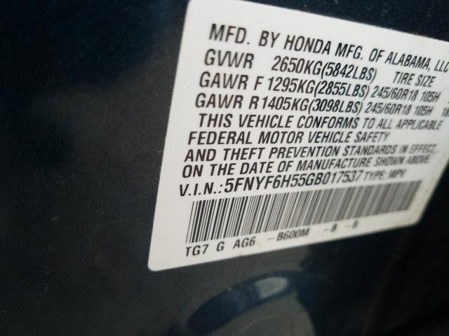 2016 HONDA PILOT EXL 5FNYF6H55GB017537