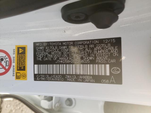 2016 LEXUS CT 200 JTHKD5BH2G2268025