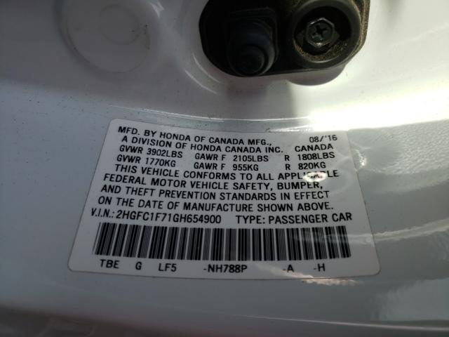 2016 HONDA CIVIC EXL 2HGFC1F71GH654900