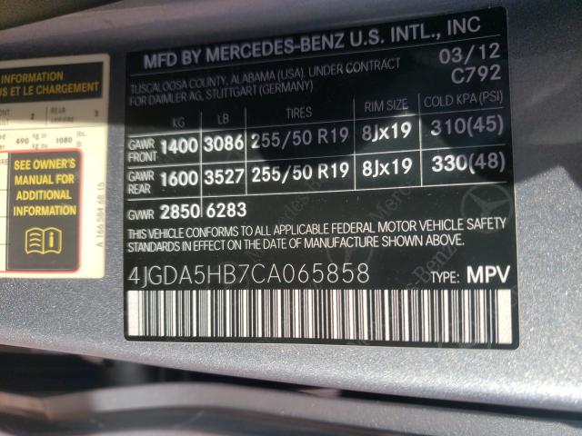 2012 MERCEDES-BENZ ML 350 4MA 4JGDA5HB7CA065858