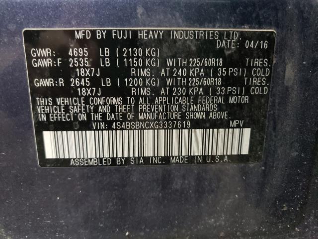 2016 SUBARU OUTBACK 4S4BSBNCXG3337619