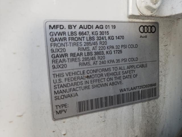 VIN WA1LAAF72KD028649 2019 Audi Q7, Premium Plus no.10