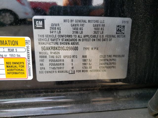 2016 BUICK ENCLAVE 5GAKRBKD3GJ266600
