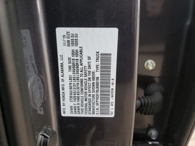 2020 HONDA RIDGELINE 5FPYK3F78LB000196