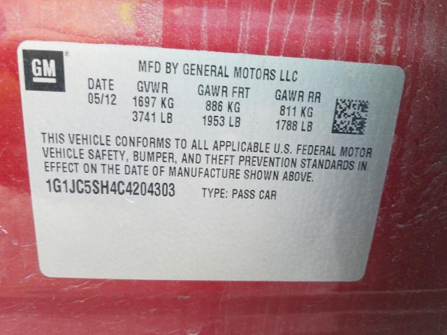 2012 CHEVROLET SONIC LT 1G1JC5SH4C4204303