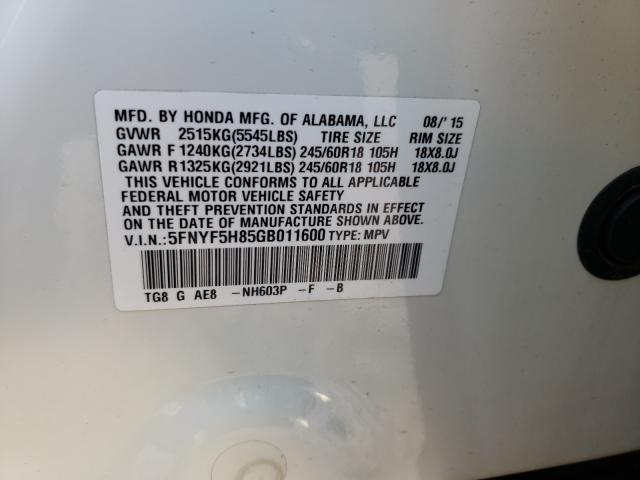 2016 HONDA PILOT EXL 5FNYF5H85GB011600