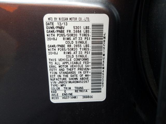 2014 INFINITI QX70 JN8CS1MU4EM452287