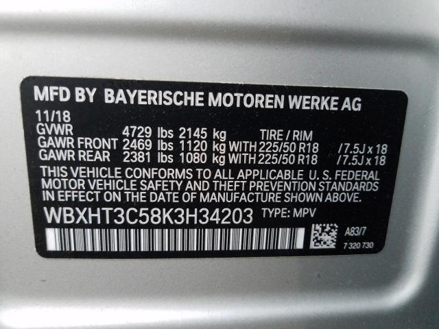 2019 BMW X1 XDRIVE2 - WBXHT3C58K3H34203