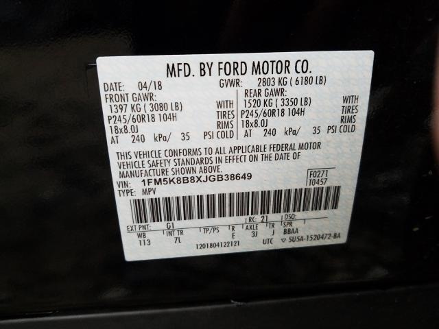 2018 FORD EXPLORER 1FM5K8B8XJGB38649