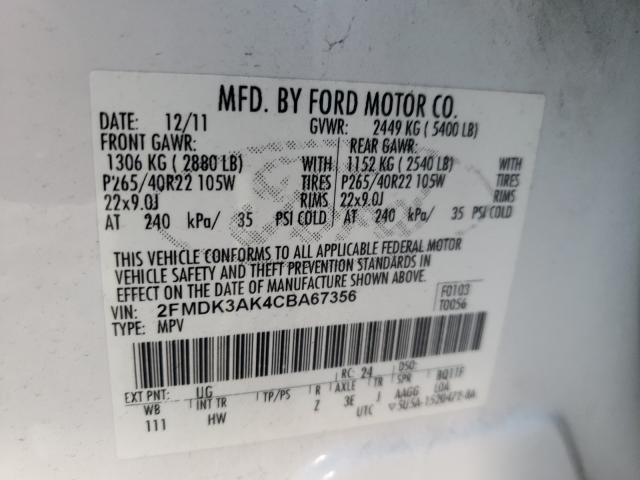 2012 FORD EDGE SPORT 2FMDK3AK4CBA67356