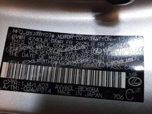 2016 LEXUS ES 300H JTHBW1GG1G2116840