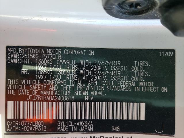 2010 LEXUS RX 450 JTJZB1BA0A2400818