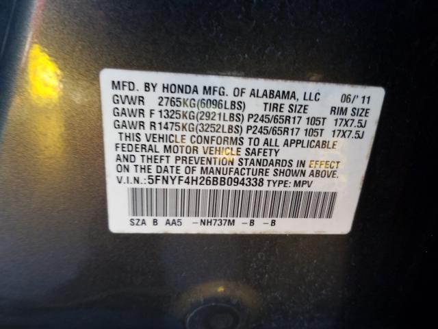 2011 HONDA PILOT LX 5FNYF4H26BB094338