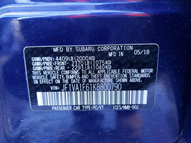 2019 SUBARU WRX PREMIU - JF1VA1F61K8800790