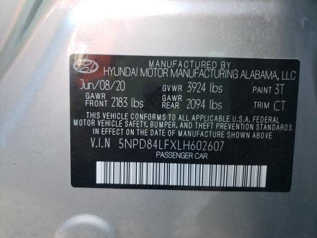 2020 HYUNDAI ELANTRA 5NPD84LFXLH602607
