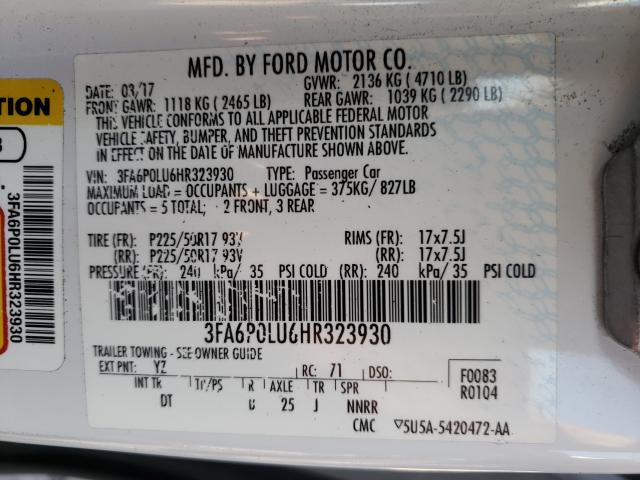 2017 FORD FUSION SE - 3FA6P0LU6HR323930