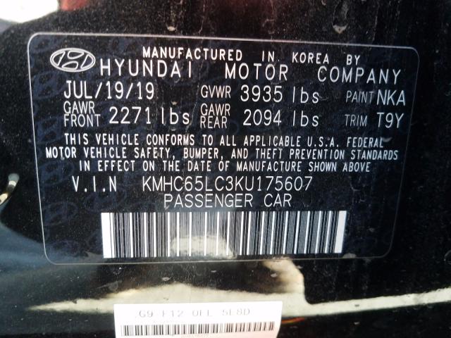 2019 HYUNDAI IONIQ BLUE KMHC65LC3KU175607