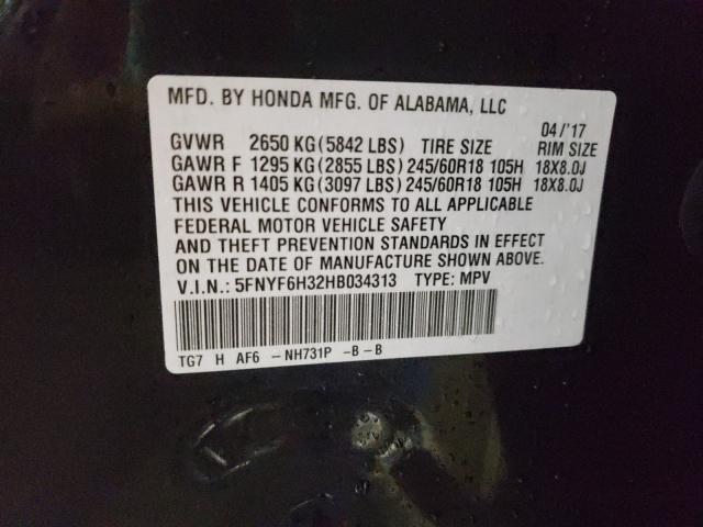 2017 HONDA PILOT EX 5FNYF6H32HB034313