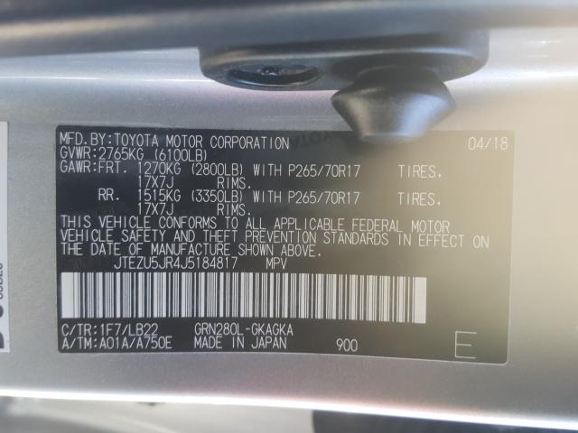 2018 TOYOTA 4RUNNER JTEZU5JR4J5184817