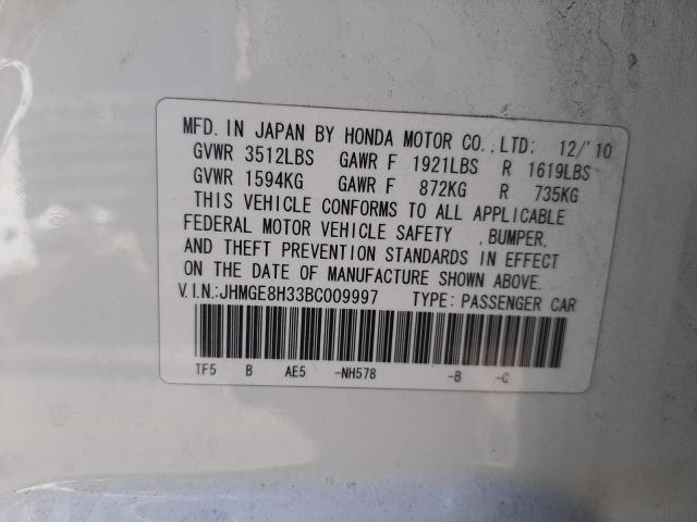 2011 HONDA FIT JHMGE8H33BC009997