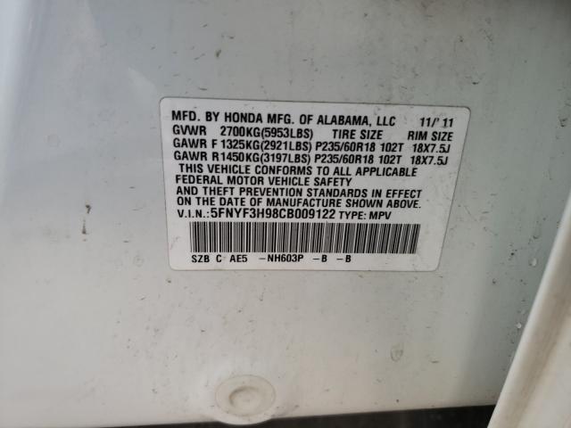 2012 HONDA PILOT TOUR 5FNYF3H98CB009122