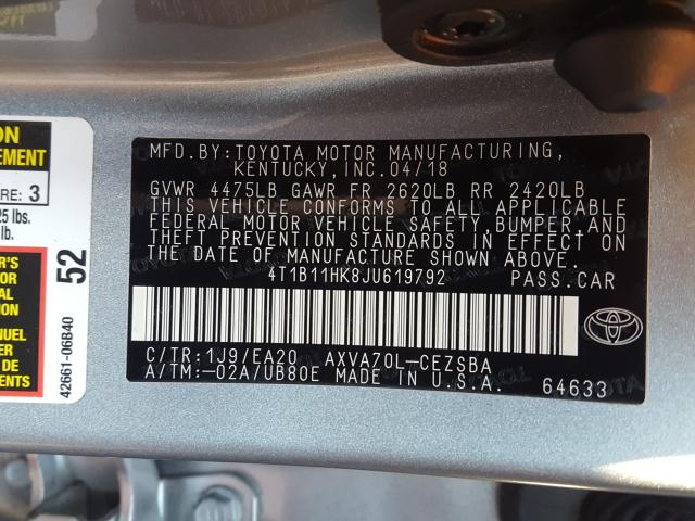 2018 TOYOTA CAMRY 4T1B11HK8JU619792