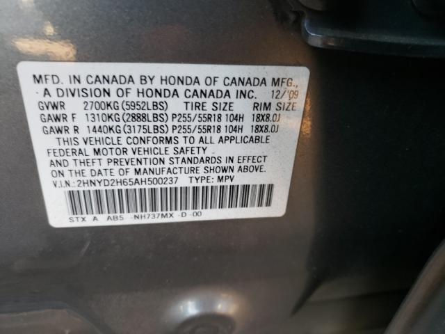 2010 ACURA MDX TECHNO 2HNYD2H65AH500237