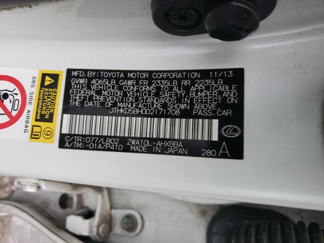 2013 LEXUS CT 200 JTHKD5BH0D2171708