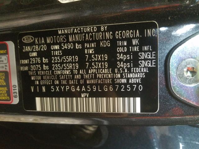 2020 KIA SORENTO S 5XYPG4A59LG672570
