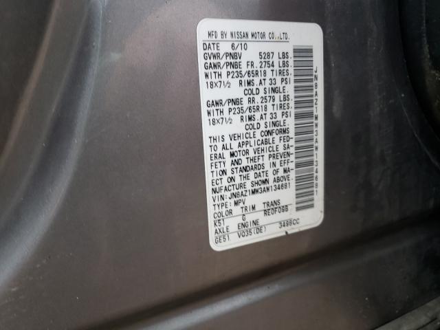 2010 NISSAN MURANO S JN8AZ1MW3AW134681