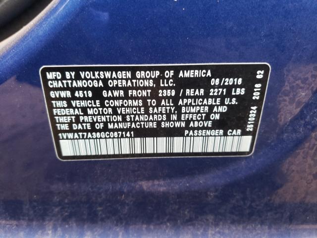 2016 VOLKSWAGEN PASSAT 1VWAT7A36GC067141