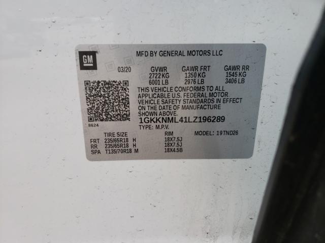 2020 GMC ACADIA SLT 1GKKNML41LZ196289