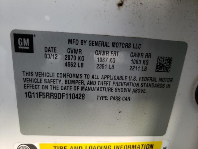 2013 CHEVROLET MALIBU 1G11F5RR9DF110428