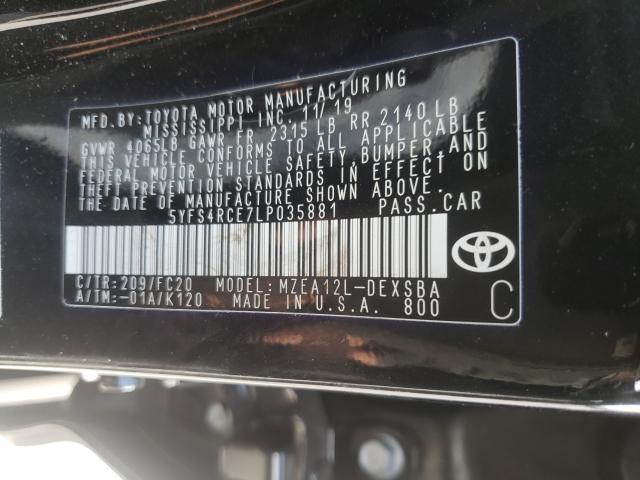 2020 TOYOTA CORROLLA 5YFS4RCE7LP035881