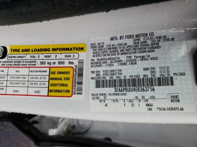 2014 FORD FUSION S H 3FA6P0UU4ER363756