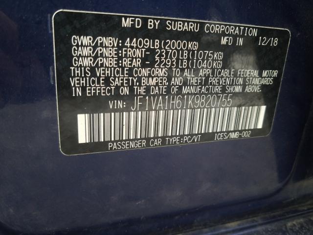 2019 SUBARU WRX LIMITE JF1VA1H61K9820755