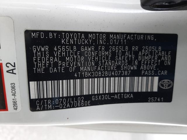 2011 TOYOTA AVALON BAS 4T1BK3DB2BU407387