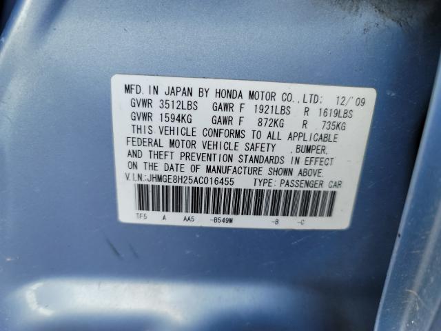 2010 HONDA FIT JHMGE8H25AC016455