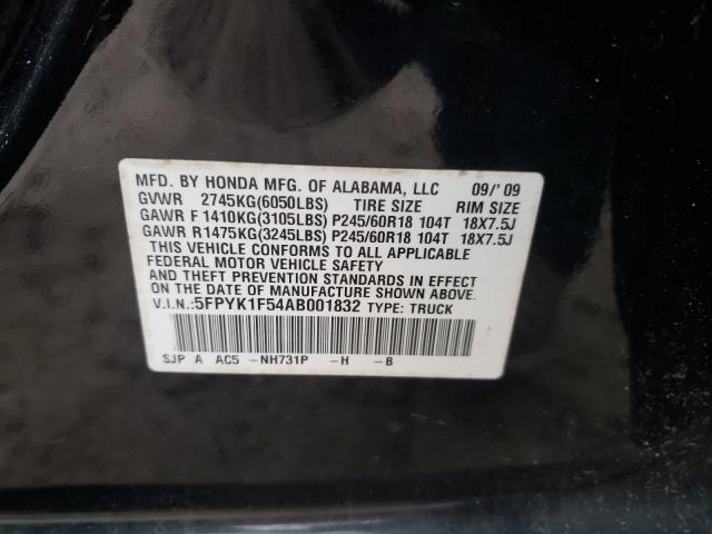 2010 HONDA RIDGELINE 5FPYK1F54AB001832