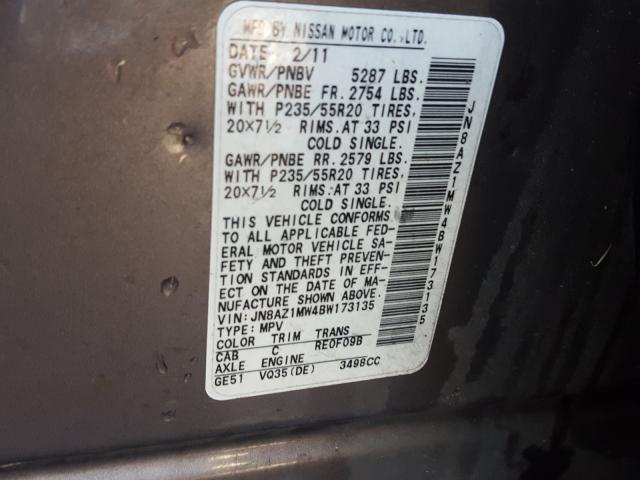 2011 NISSAN MURANO S/S JN8AZ1MW4BW173135