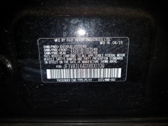 2016 SUBARU WRX LIMITE JF1VA1L64G9800109